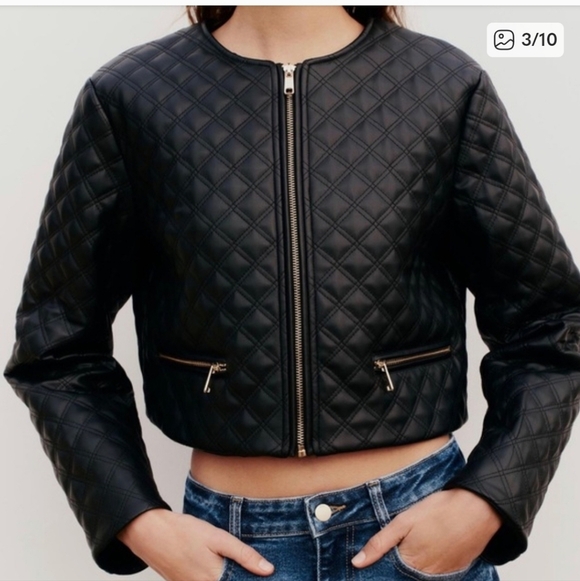 Zara Jackets & Blazers - Zara Faux Leather Cropped Quilted Jacket